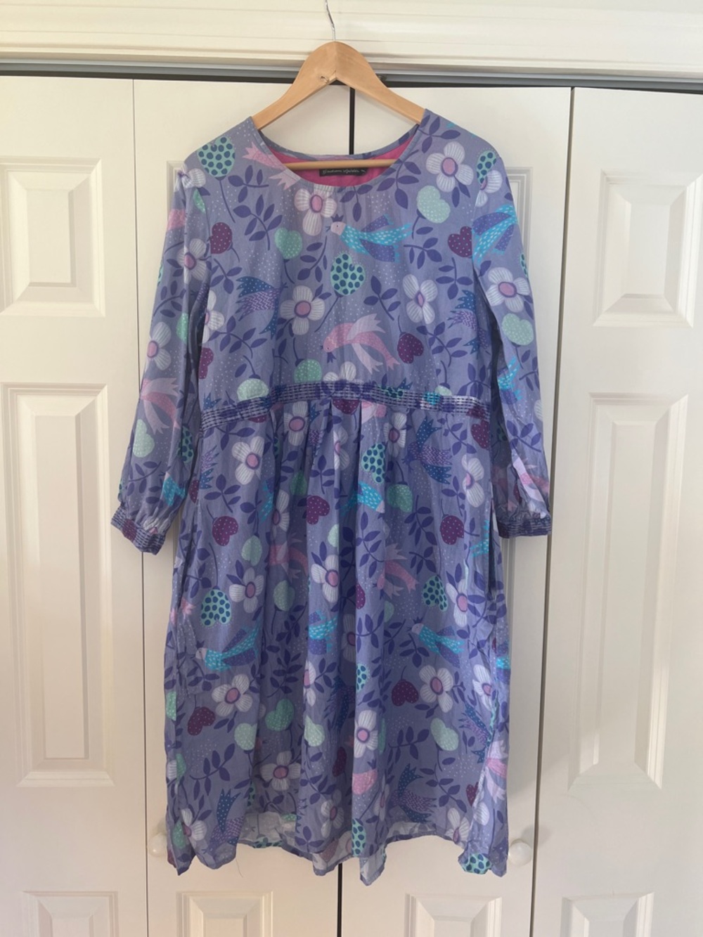 Gudrun Sjoden Purple Floral Midi Dress Pockets Organic Cotton M